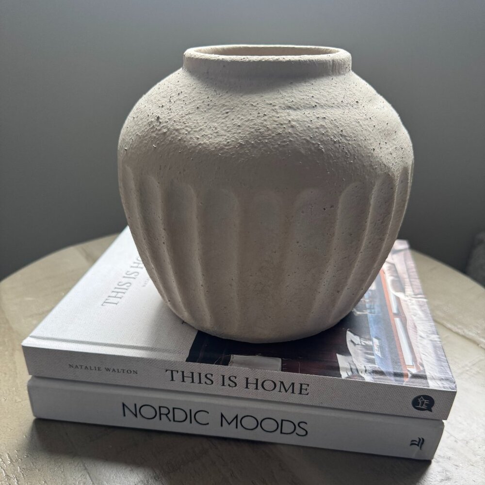 Short Carved Ceramic Vase 6.75” - Threshold designed with Studio McGee